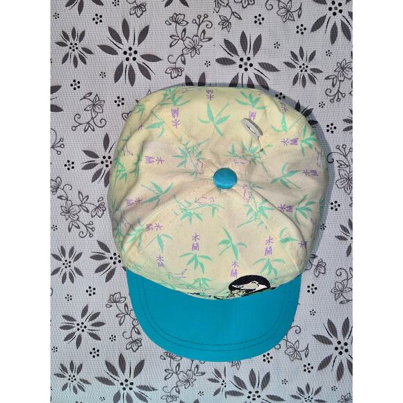 Vintage Disney Mulan 90s Youth Hat Teal Brim Bamboo Print - Picture 7 of 16